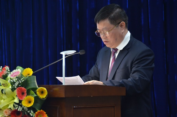 Ông Khuất Quang Mậu - Chủ tịch Công đoàn Điện lực Việt Nam, Trưởng Ban chỉ đạo Cuộc thi phát biểu tại buổi Lễ